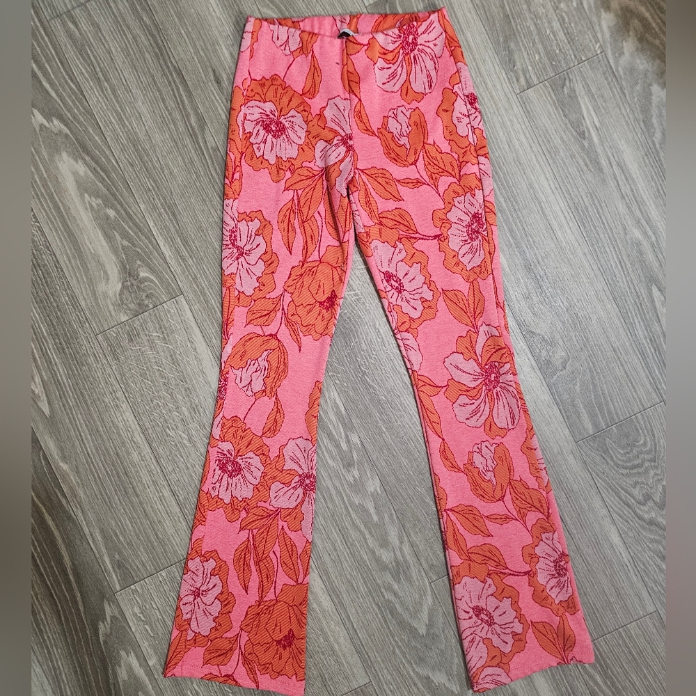 Floral Pink and Orange Pants from ZARA